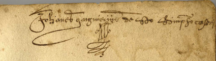 Signature de Johanes Gaignieres de sancto Simphoriano Castr[ensis]